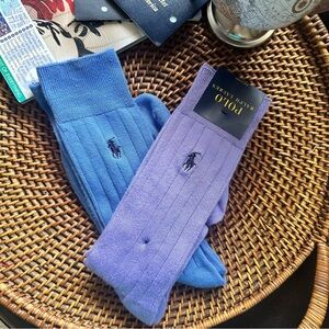 Polo Ralph Lauren Set of 2 Knit Trouser Dress Socks Purple and Blue New